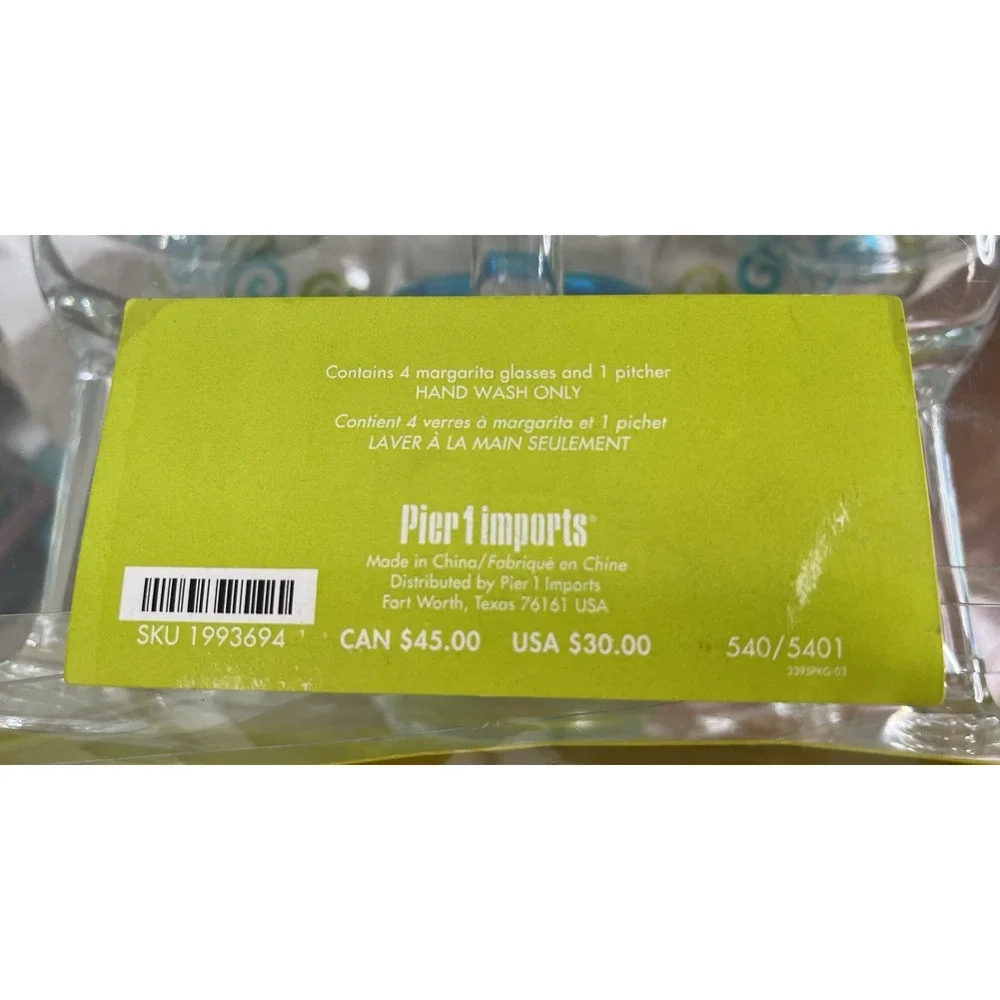 Pier 1 Imports Party Cocktail Margarita 5 Piece Pitcher &‎ Glasses Set Plastic
